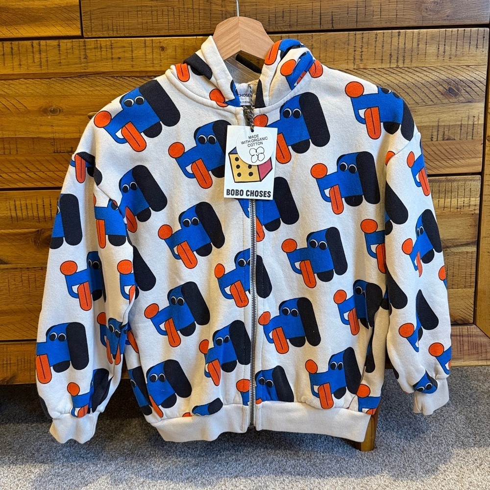 NWT Bobo Choses Kids' Doggy Mate Organic Cotton Fleece Zip Hoodie. - Picture 3 of 6